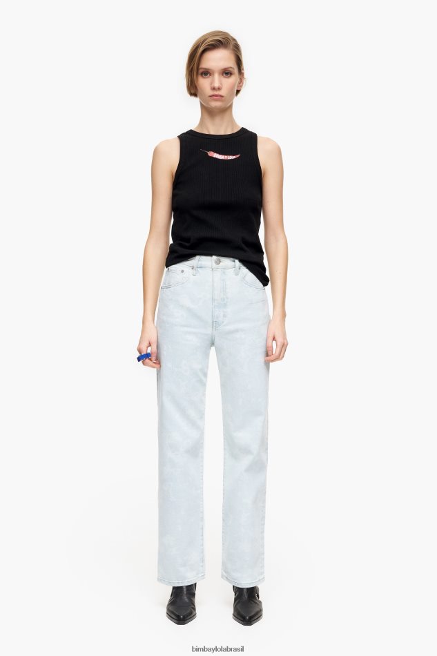 roupas Bimba Y Lola corte reto - calça jeans reta camuflada com estampa de panda azul P28JFH529