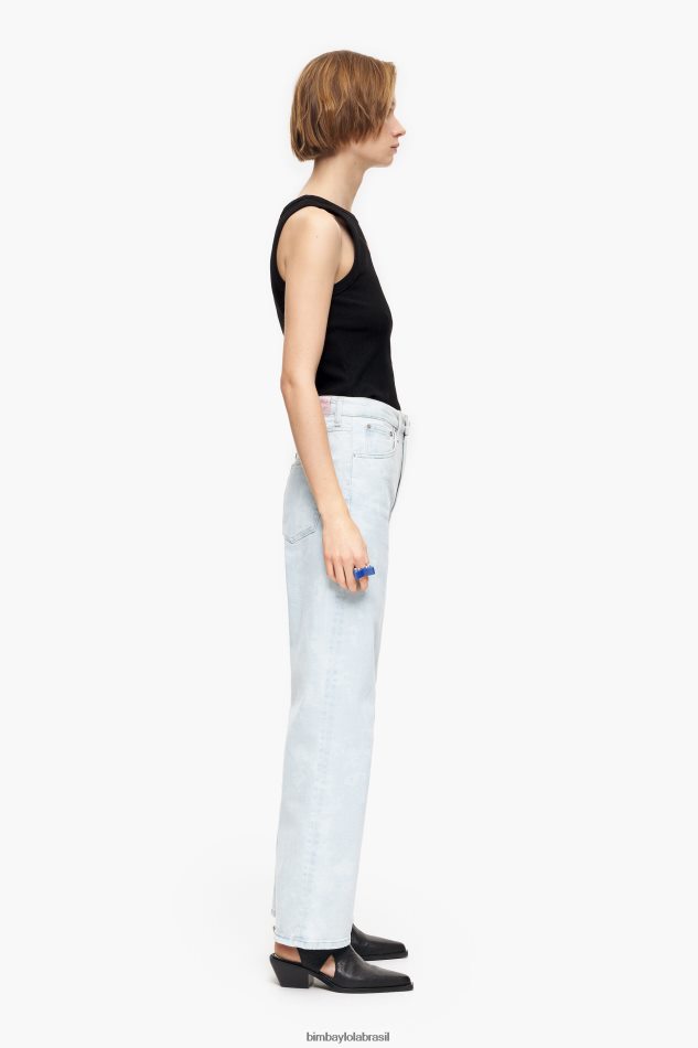 roupas Bimba Y Lola corte reto - calça jeans reta camuflada com estampa de panda azul P28JFH529