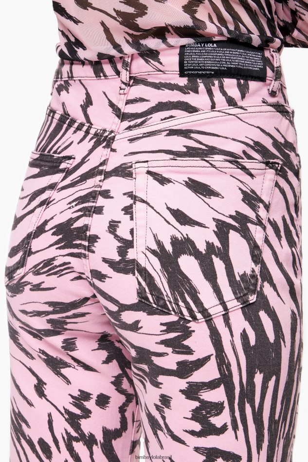 roupas Bimba Y Lola corte reto - calça jeans reta com estampa de asa de borboleta rosa P28JFH426