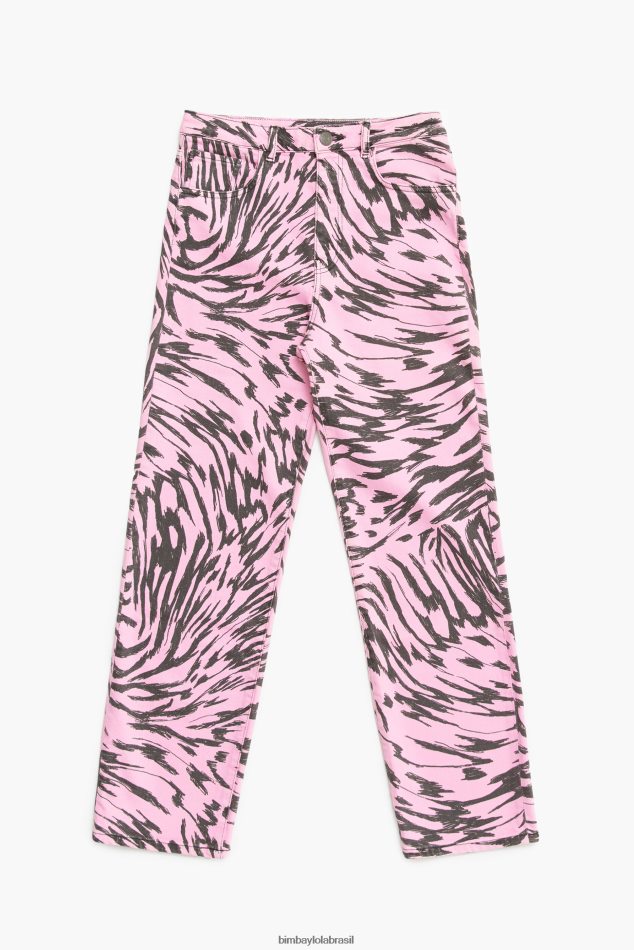 roupas Bimba Y Lola corte reto - calça jeans reta com estampa de asa de borboleta rosa P28JFH537
