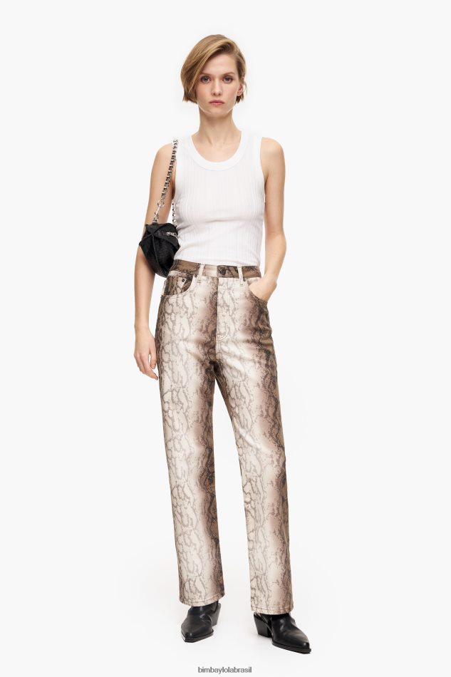 roupas Bimba Y Lola corte reto - calça jeans reta com estampa de pixel python cáqui P28JFH428