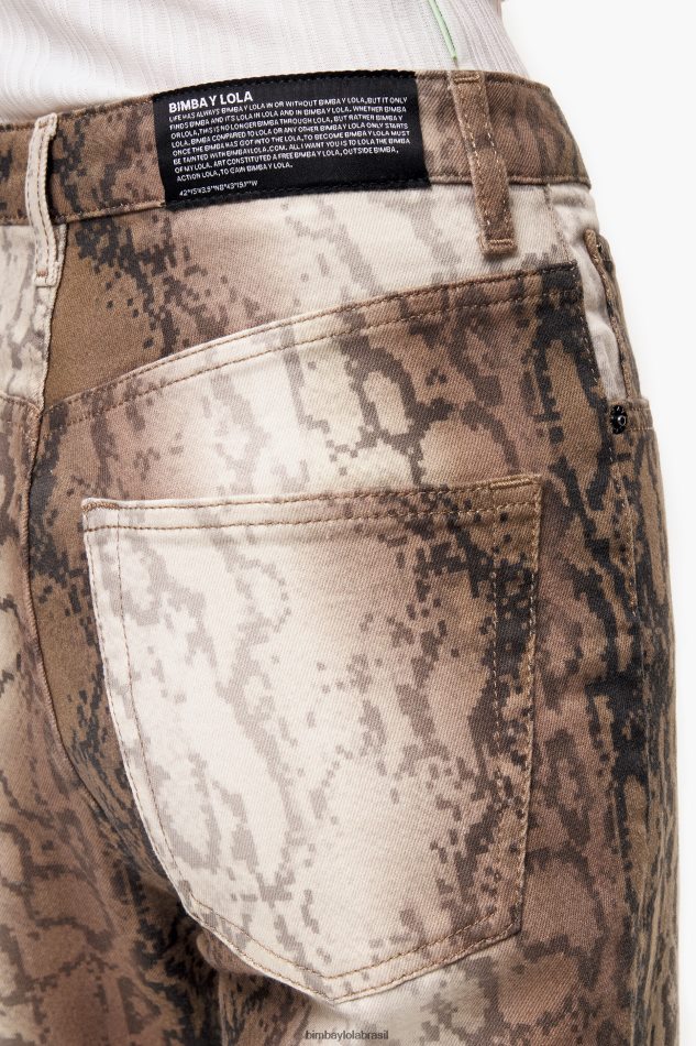 roupas Bimba Y Lola corte reto - calça jeans reta com estampa de pixel python cáqui P28JFH428