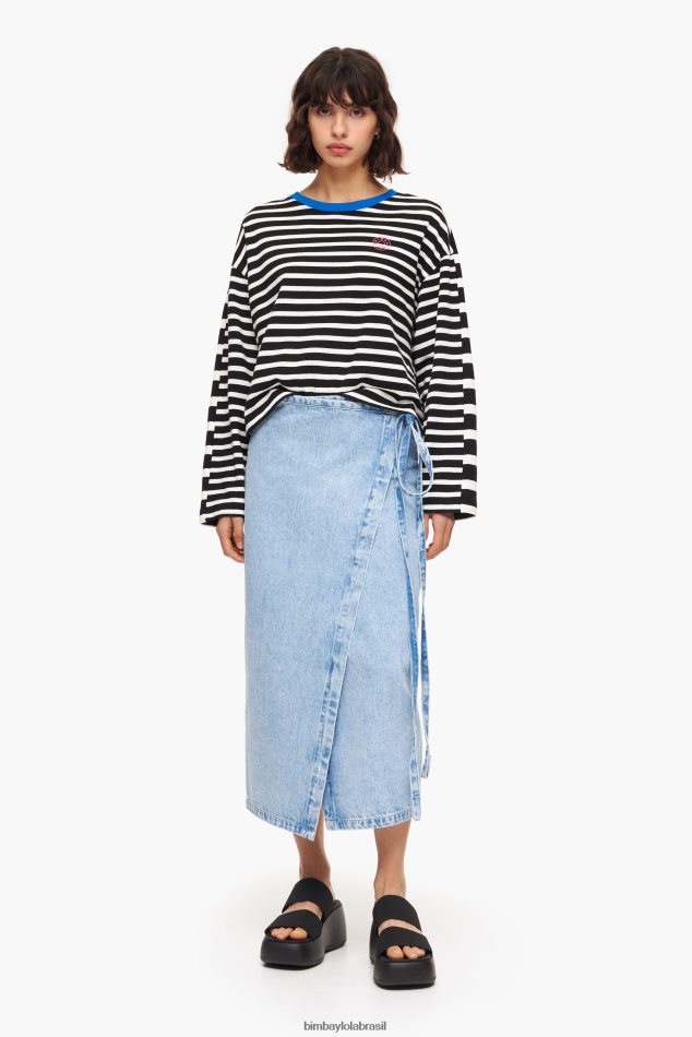 roupas Bimba Y Lola saia envelope midi jeans azul P28JFH465