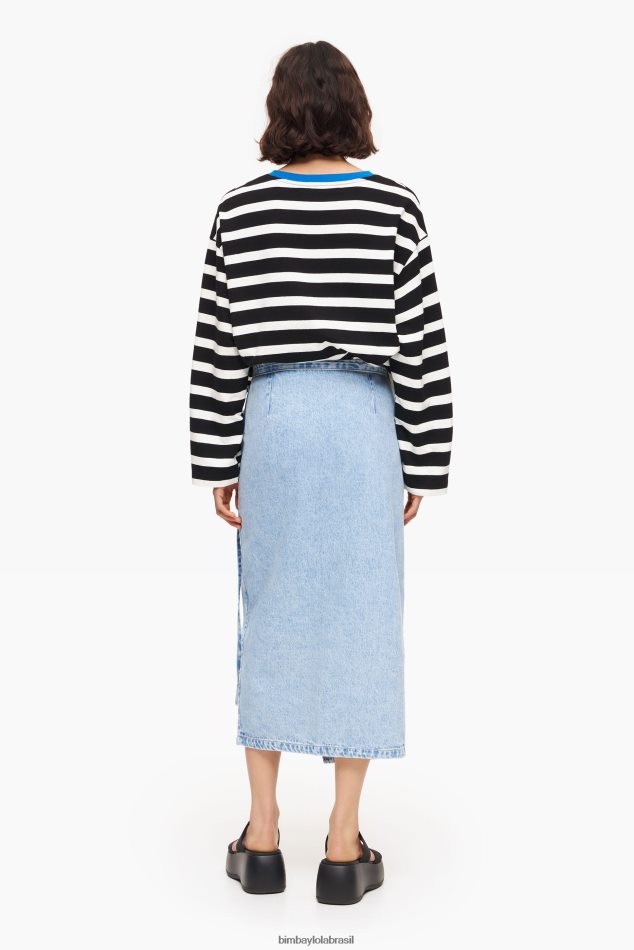 roupas Bimba Y Lola saia envelope midi jeans azul P28JFH465