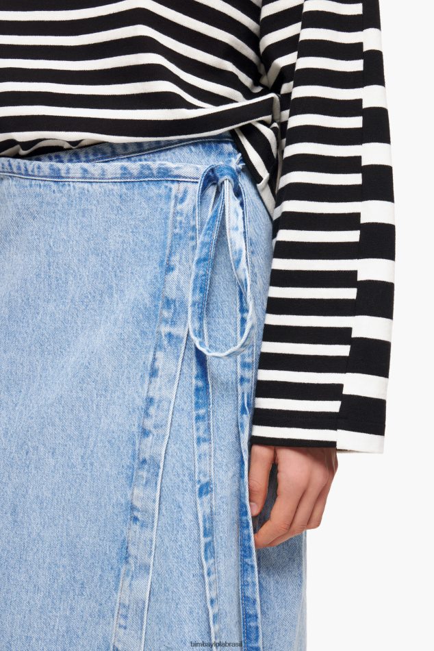 roupas Bimba Y Lola saia envelope midi jeans azul P28JFH465