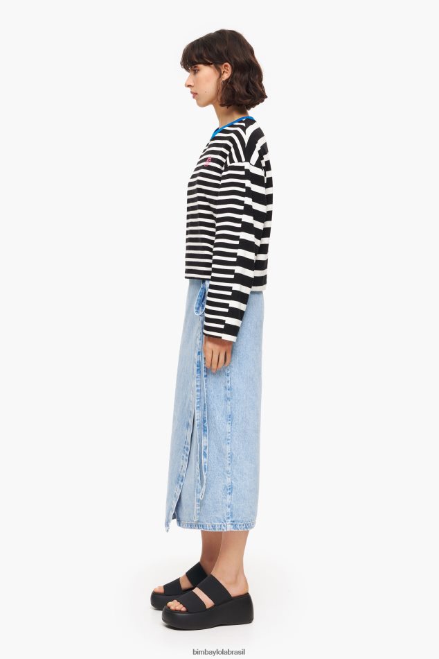 roupas Bimba Y Lola saia envelope midi jeans azul P28JFH526