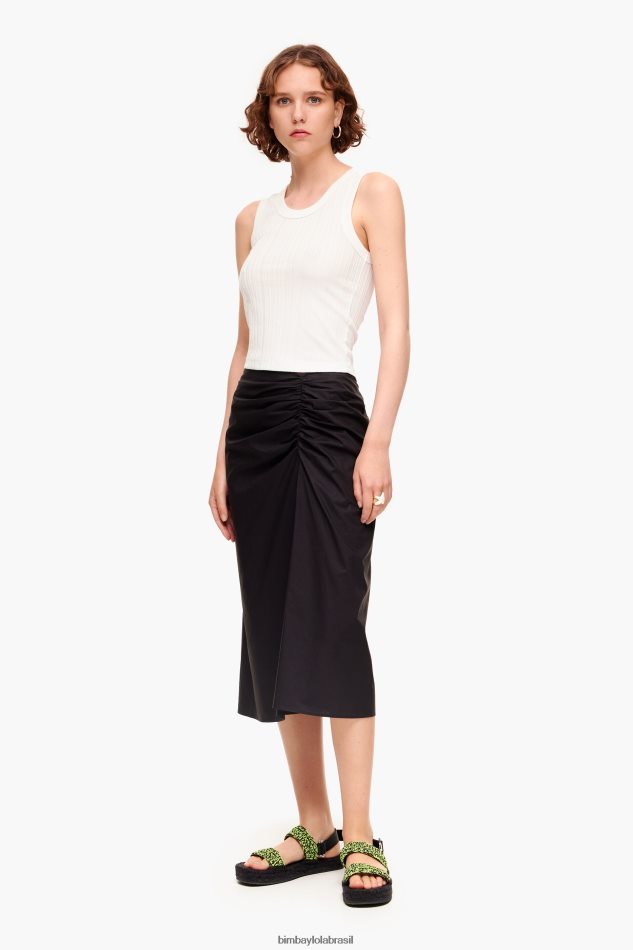 roupas Bimba Y Lola saia midi de algodão preto P28JFH463