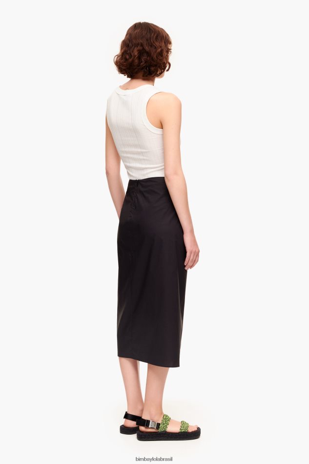 roupas Bimba Y Lola saia midi de algodão preto P28JFH463