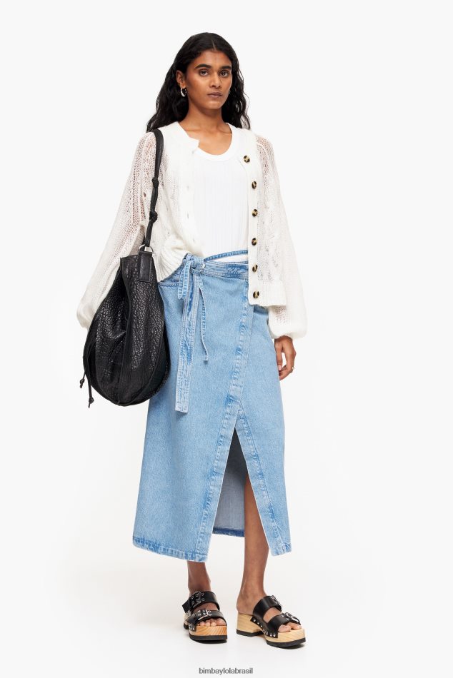 roupas Bimba Y Lola saia midi envolto em jeans azul P28JFH456