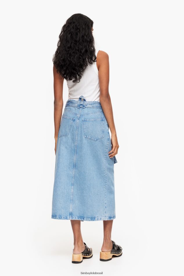 roupas Bimba Y Lola saia midi envolto em jeans azul P28JFH527
