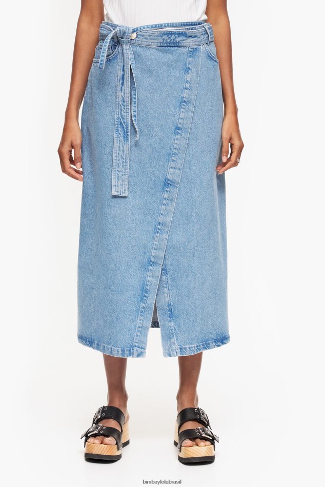 roupas Bimba Y Lola saia midi envolto em jeans azul P28JFH527