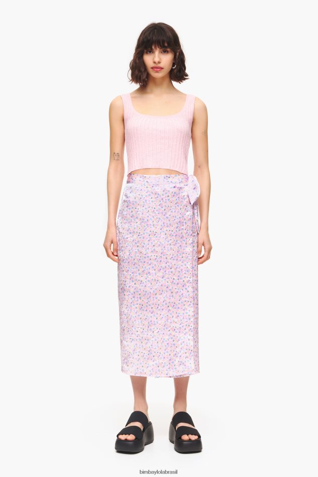 roupas Bimba Y Lola saia midi estampada spraymini rosa P28JFH464