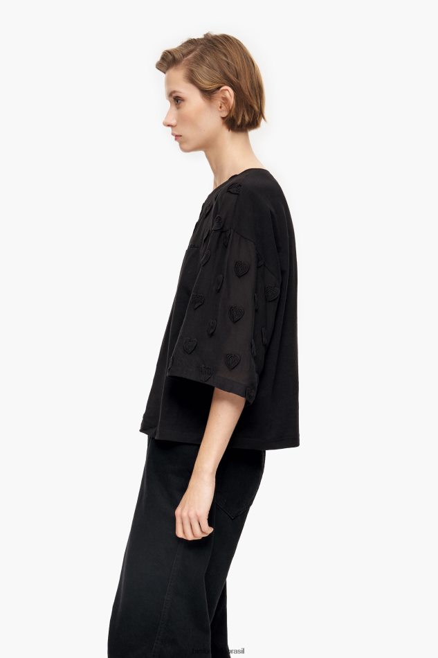 roupas Bimba Y Lola camiseta algodão corações preto P28JFH284
