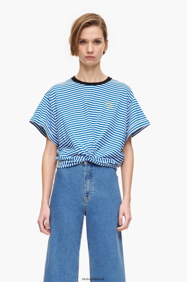 roupas Bimba Y Lola camiseta boxy nó azul e branco P28JFH322