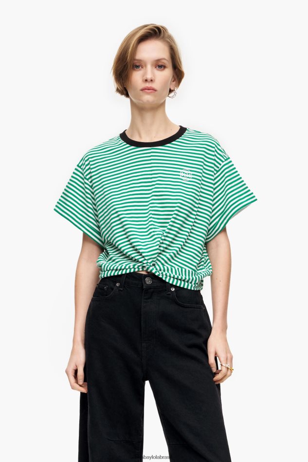 roupas Bimba Y Lola camiseta boxy nó verde e branco P28JFH321