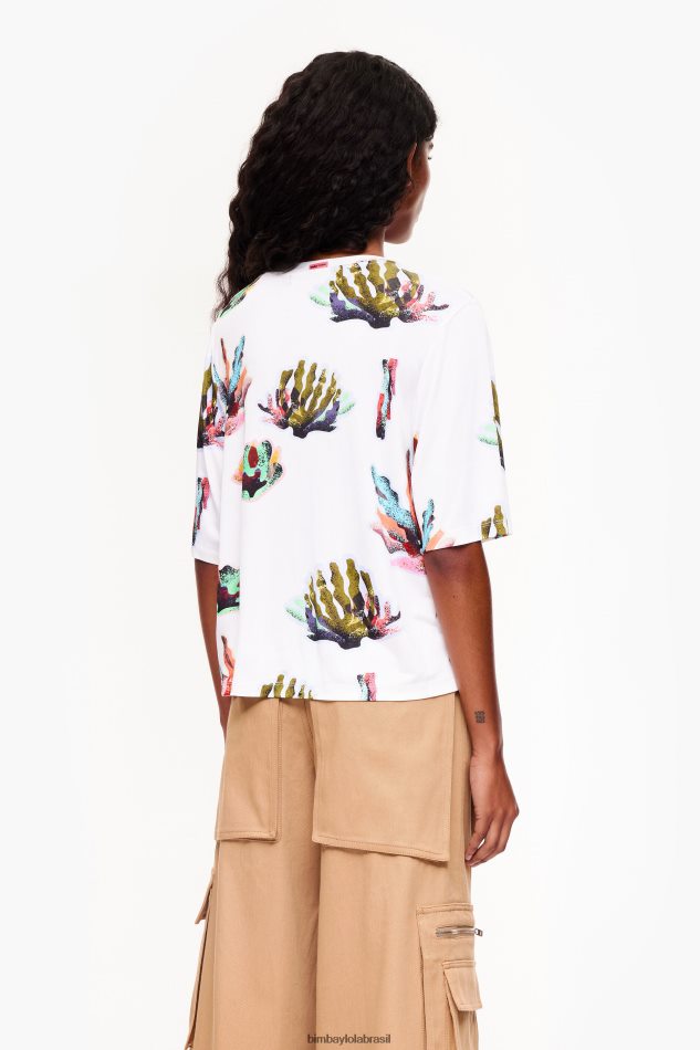 roupas Bimba Y Lola camiseta com estampa de coral marfim P28JFH265