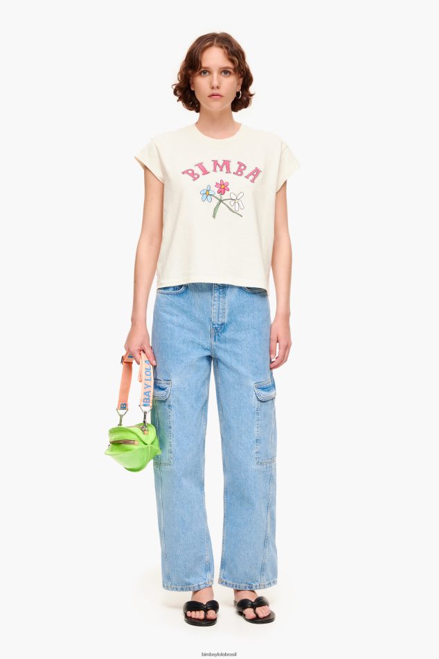 roupas Bimba Y Lola camiseta com logo floral cru P28JFH275