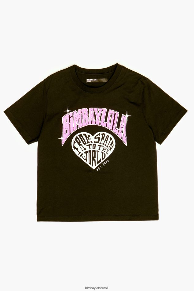 roupas Bimba Y Lola camiseta com logotipo da universidade preto P28JFH276