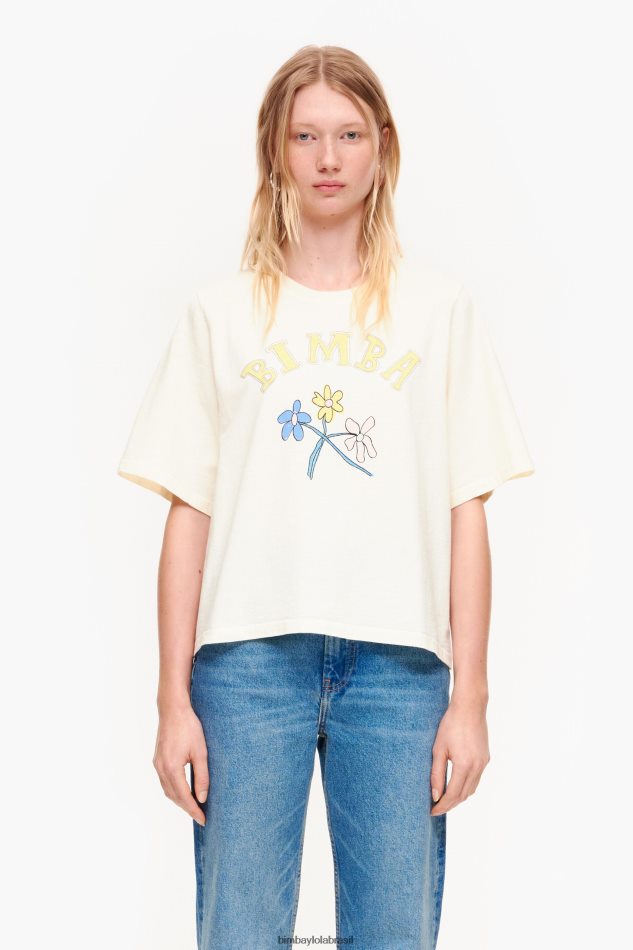 roupas Bimba Y Lola camiseta com logotipo de flor de algodão baunilha P28JFH269
