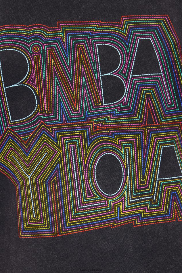 roupas Bimba Y Lola camiseta com logotipo preto lavado P28JFH259