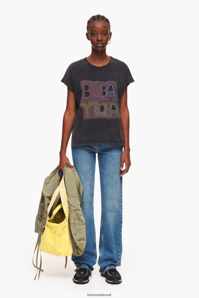 roupas Bimba Y Lola camiseta com logotipo preto lavado P28JFH259
