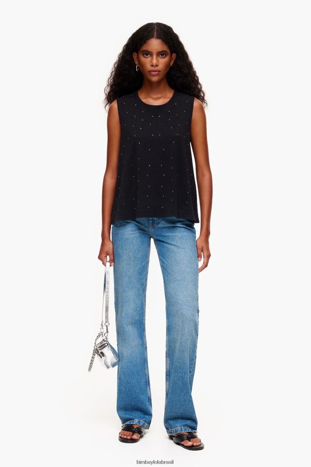 roupas Bimba Y Lola camiseta com pedras multicoloridas preto P28JFH297