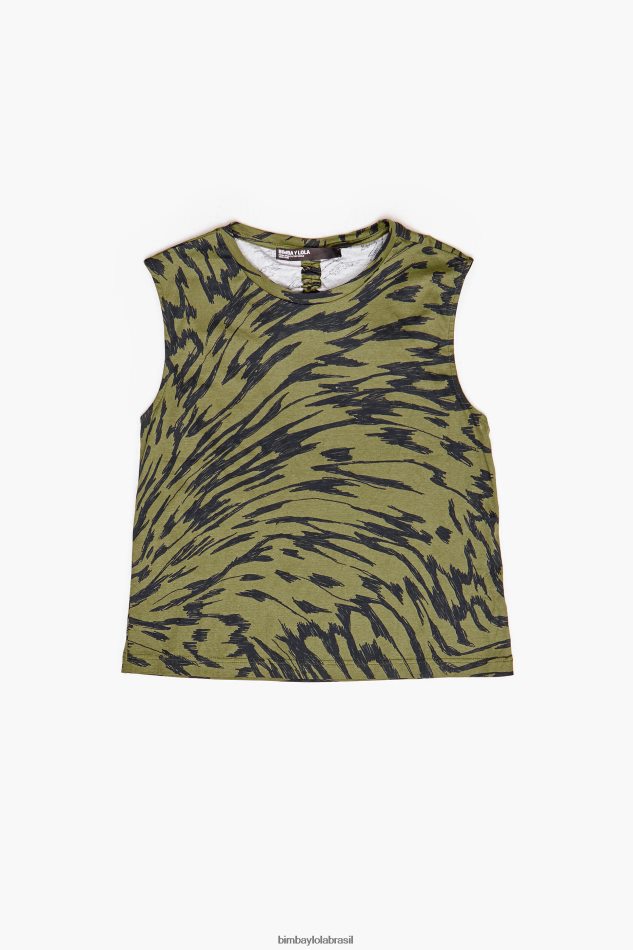 roupas Bimba Y Lola camiseta de algodão com estampa de asa de borboleta cáqui P28JFH298