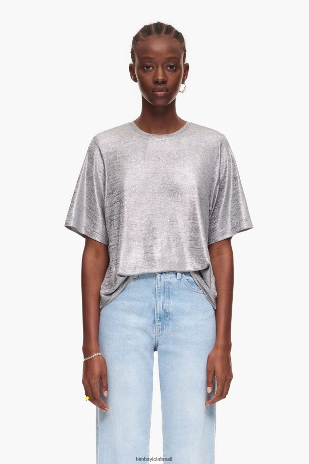 roupas Bimba Y Lola camiseta de papel alumínio cinza fluido P28JFH307