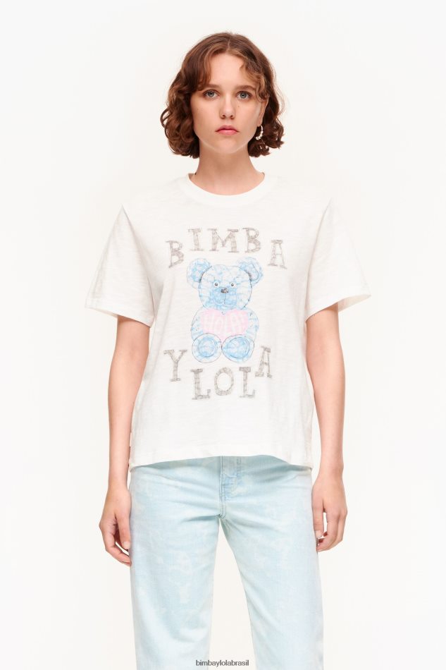 roupas Bimba Y Lola camiseta de urso logo marfim P28JFH270