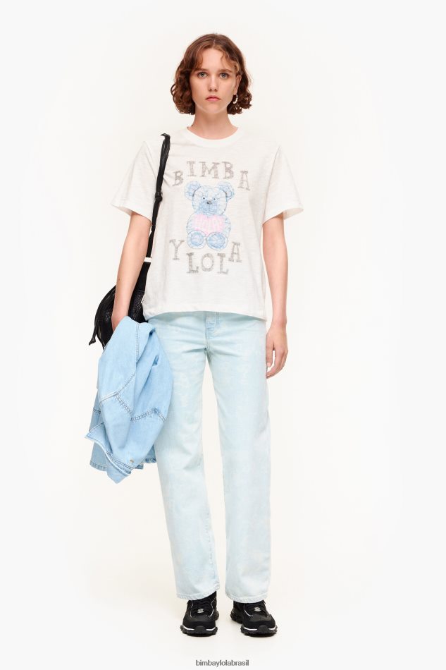 roupas Bimba Y Lola camiseta de urso logo marfim P28JFH270