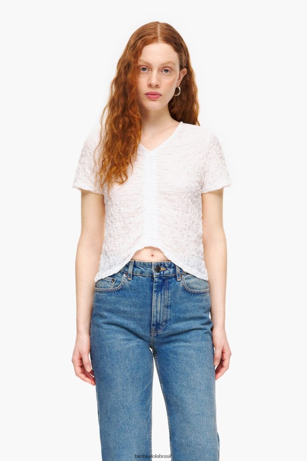roupas Bimba Y Lola camiseta franzida texturizada marfim P28JFH267