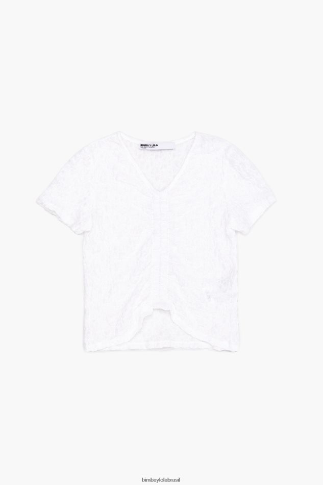 roupas Bimba Y Lola camiseta franzida texturizada marfim P28JFH267