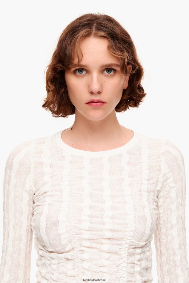 roupas Bimba Y Lola camiseta justa com textura marfim P28JFH312