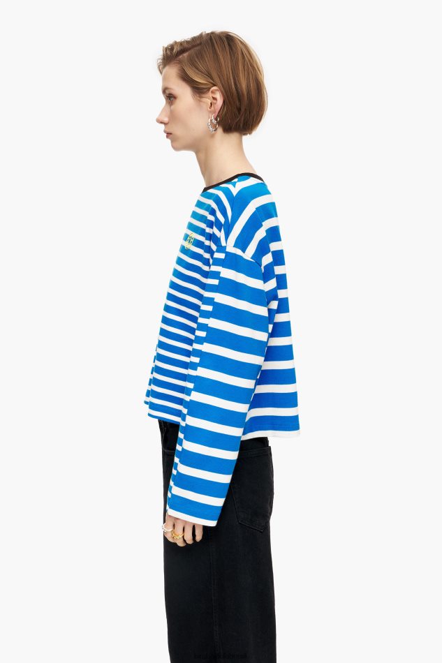 roupas Bimba Y Lola camiseta listrada de algodão azul P28JFH319