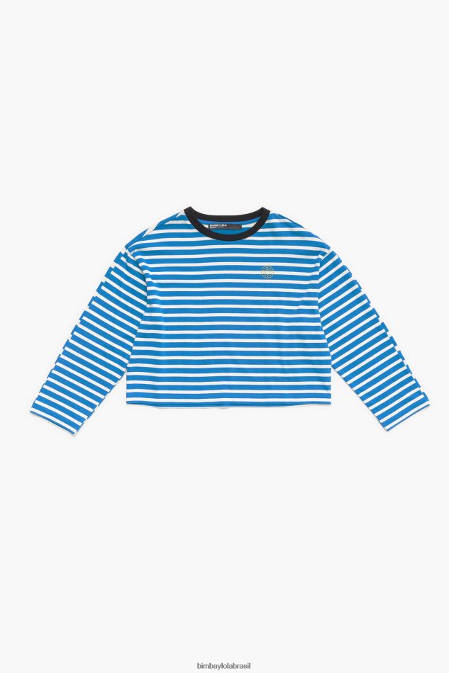 roupas Bimba Y Lola camiseta listrada de algodão azul P28JFH319