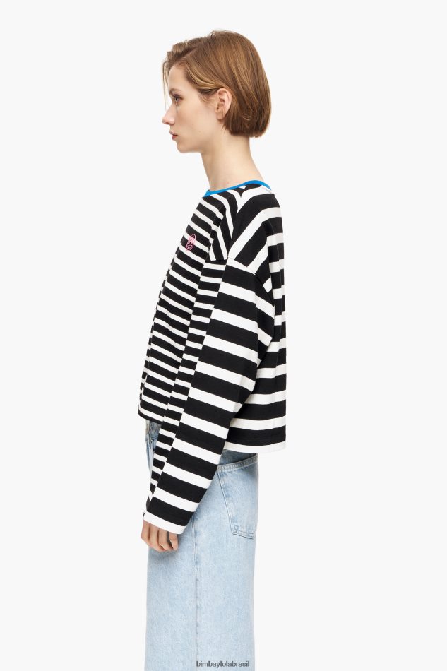 roupas Bimba Y Lola camiseta listrada de algodão preto P28JFH317