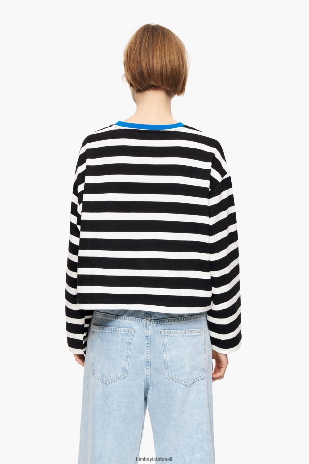 roupas Bimba Y Lola camiseta listrada de algodão preto P28JFH317