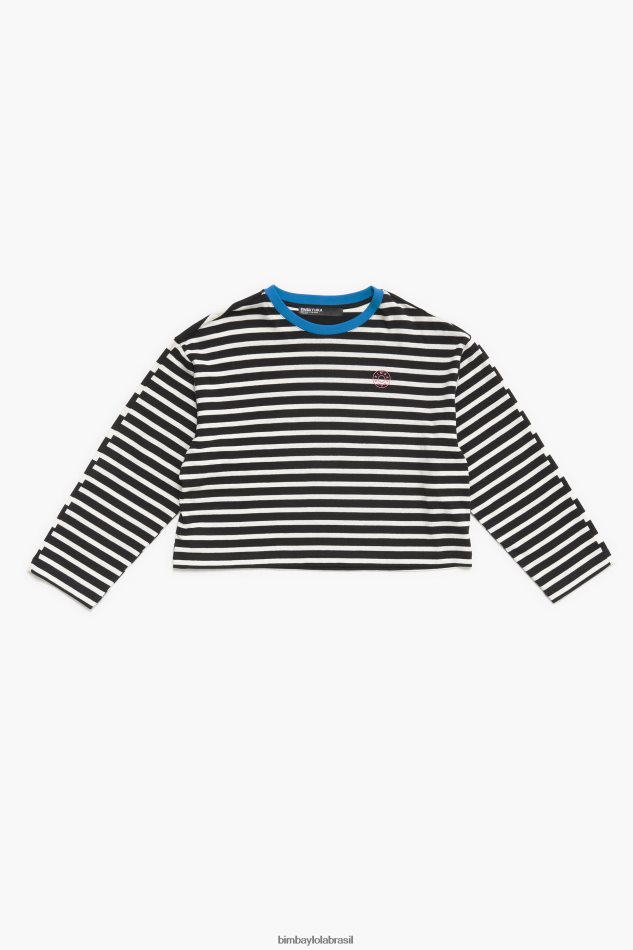 roupas Bimba Y Lola camiseta listrada de algodão preto P28JFH317