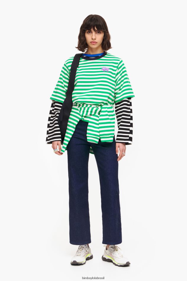roupas Bimba Y Lola camiseta listrada para cachorro verde P28JFH256