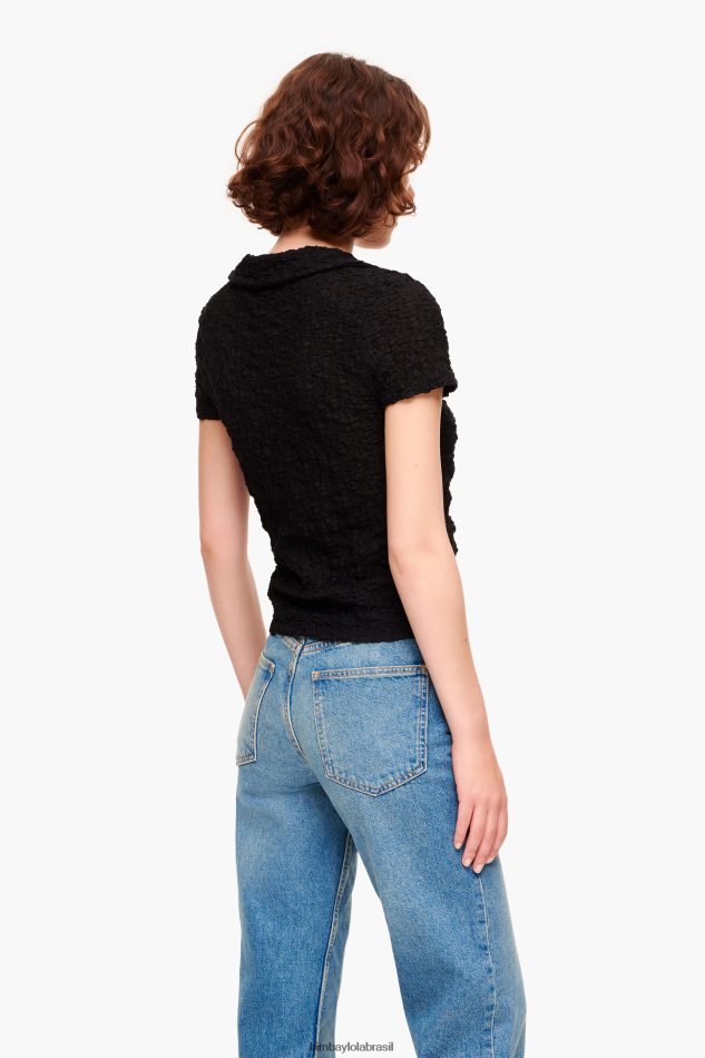 roupas Bimba Y Lola camiseta texturizada com botões preto P28JFH288
