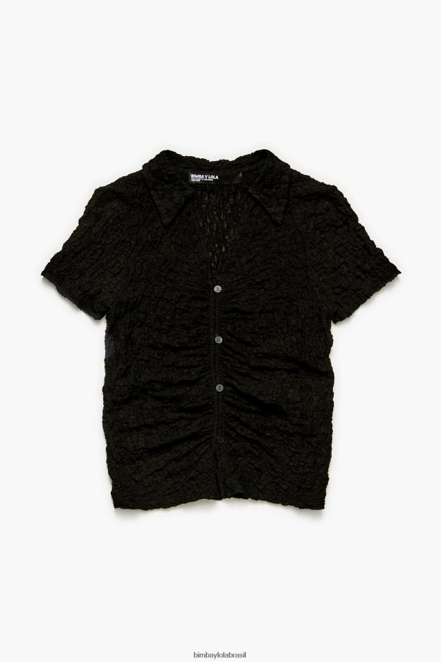 roupas Bimba Y Lola camiseta texturizada com botões preto P28JFH288