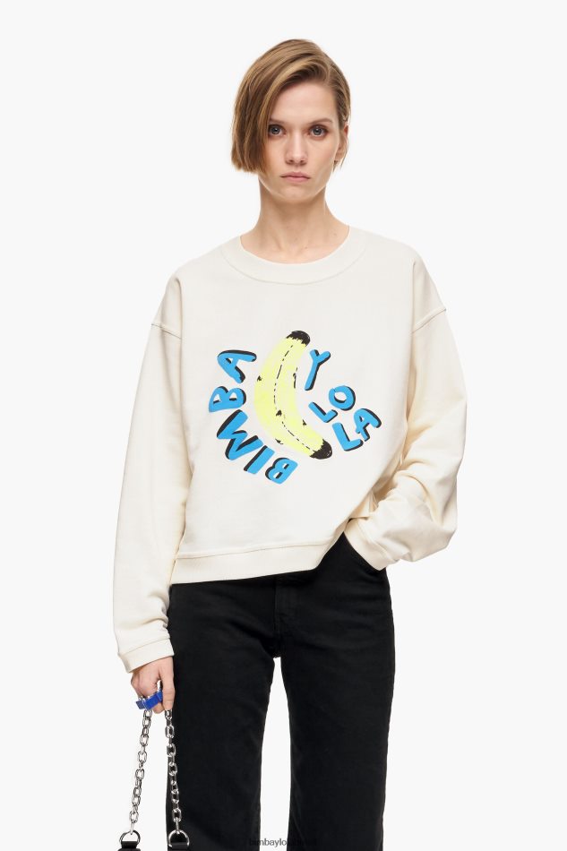 roupas Bimba Y Lola moletom boxy logo banana marfim P28JFH495