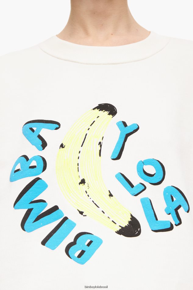 roupas Bimba Y Lola moletom boxy logo banana marfim P28JFH495