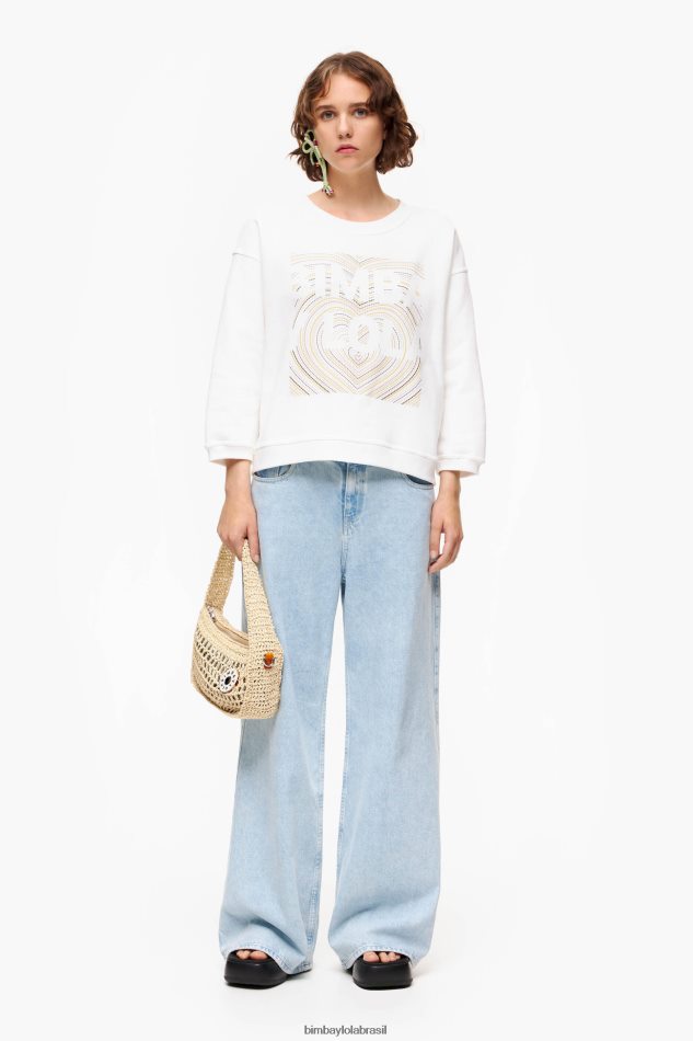 roupas Bimba Y Lola moletom com estampa de logo marfim P28JFH503