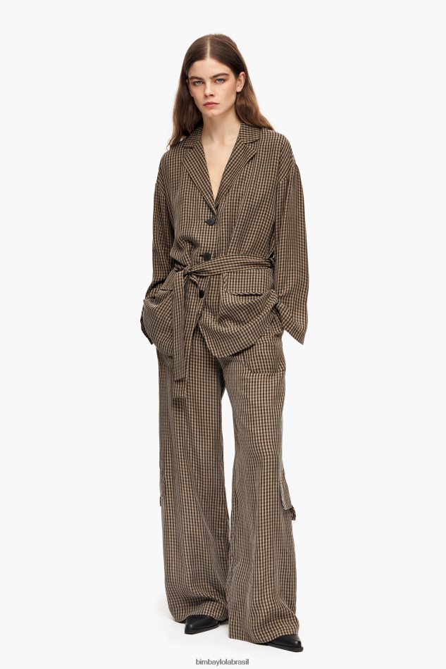 roupas Bimba Y Lola blazer oversize de guingão marrom P28JFH470