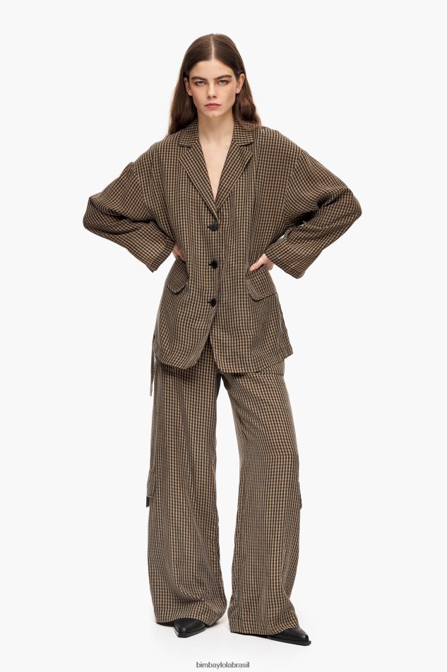 roupas Bimba Y Lola blazer oversize de guingão marrom P28JFH470