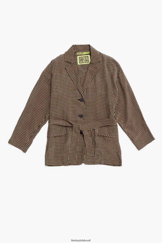 roupas Bimba Y Lola blazer oversize de guingão marrom P28JFH470