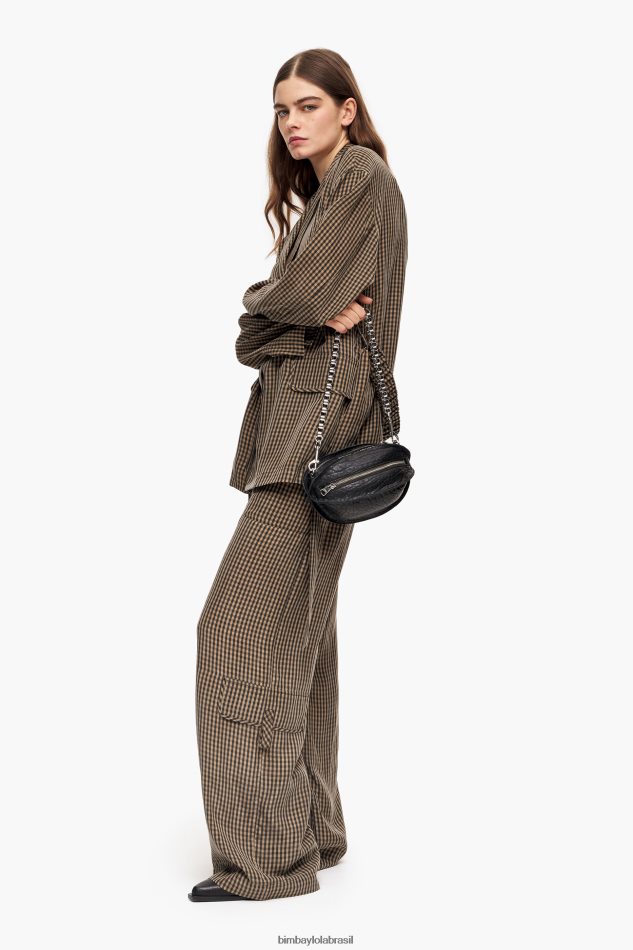 roupas Bimba Y Lola blazer oversize de guingão marrom P28JFH470
