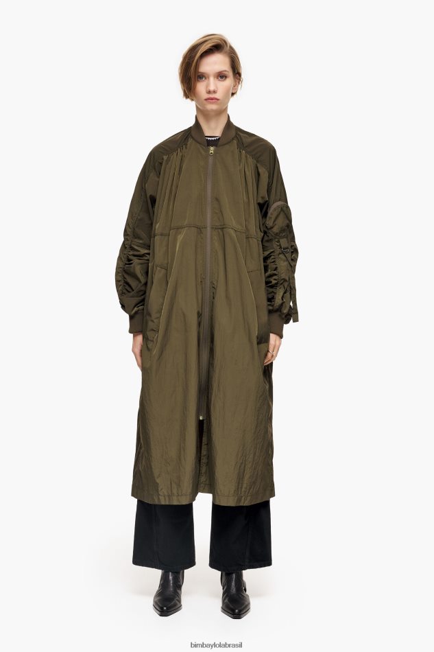 roupas Bimba Y Lola trincheira de bombardeiro midi cáqui P28JFH472