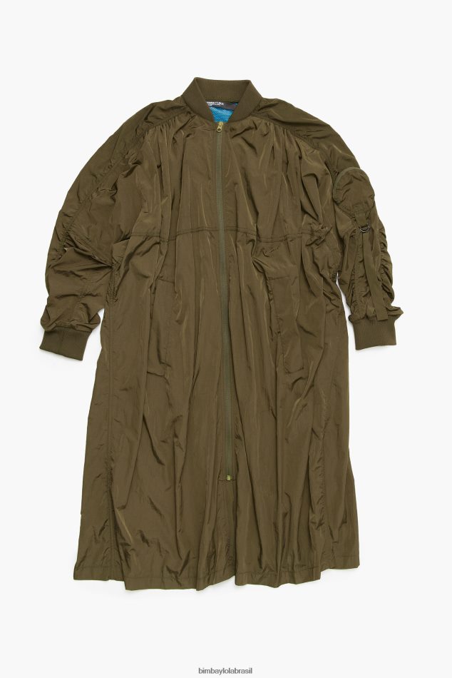 roupas Bimba Y Lola trincheira de bombardeiro midi cáqui P28JFH472